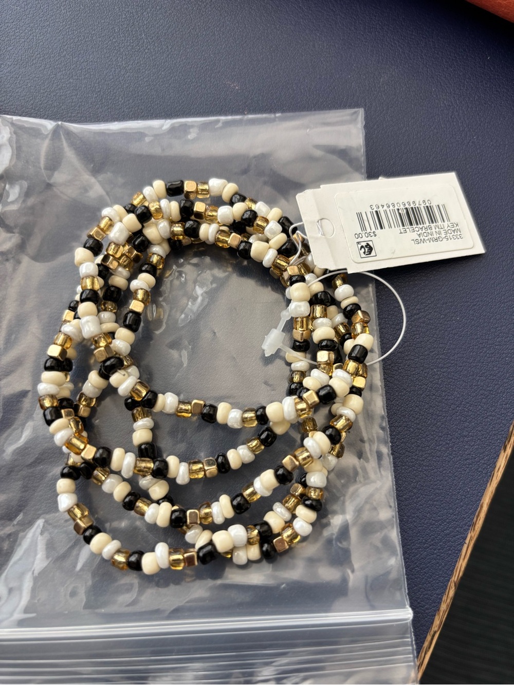Beaded Stretch Bracelet Set - White, Black & Gold